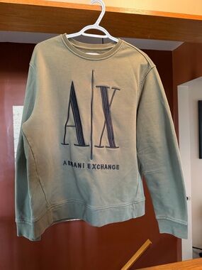 Armani Exchange Men's Sage Green AX Embroidered Logo Crewneck